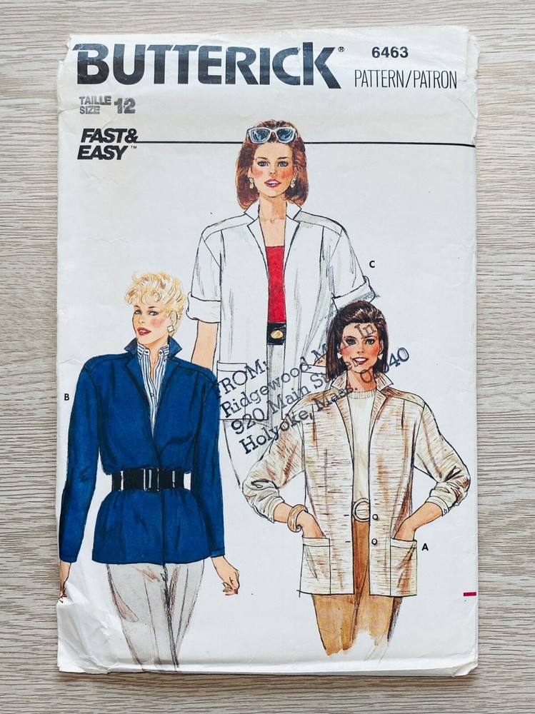 VINTAGE 80s BUTTERICK 6463 JACKETS SLEEVE VARIATIONS UNCUT/FF