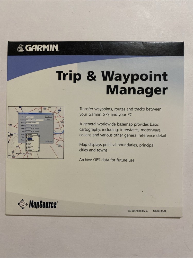 Garmin MapSource Trip & Waypoint Manager CD v2.02 Windows 98 XP GPS Software