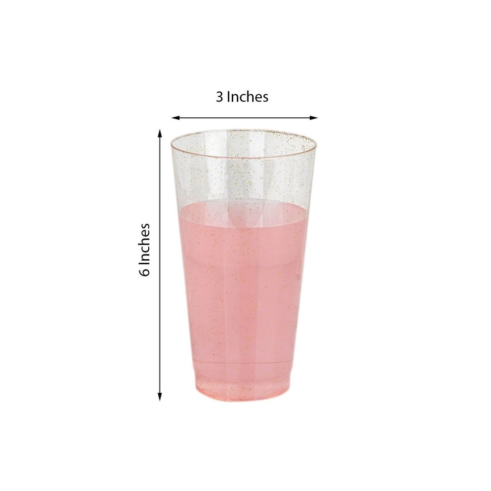 17 oz Clear with Gold Glittered Plastic Cocktail Disposable Glasses TABLEWARE
