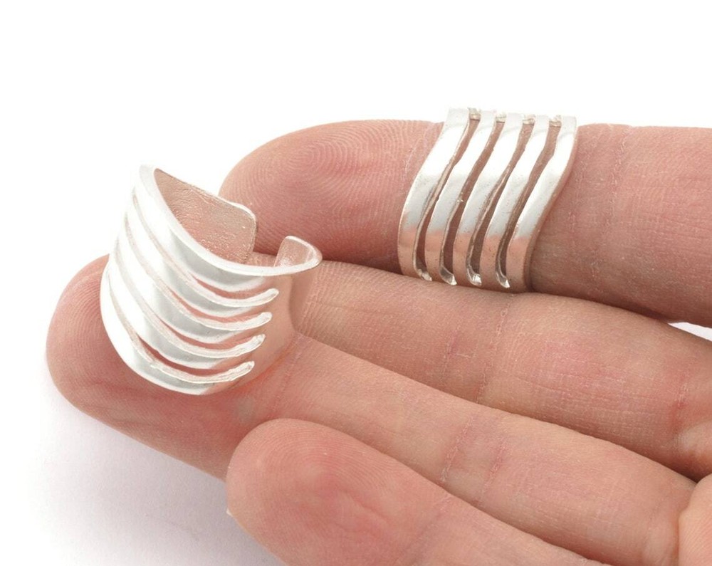 Waves Adjustable Ring Shiny Silver Plated brass (18mm 8US inner size) 3366