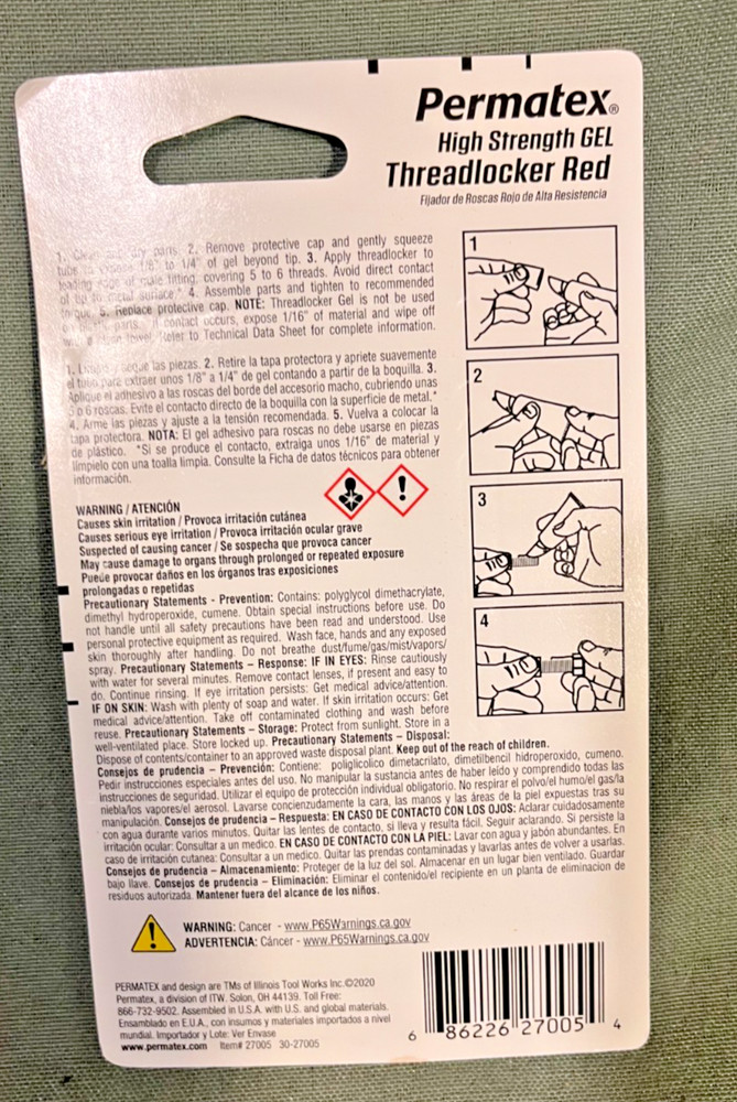 Permatex 27005 Red Threadlocker .18 oz. (5g)