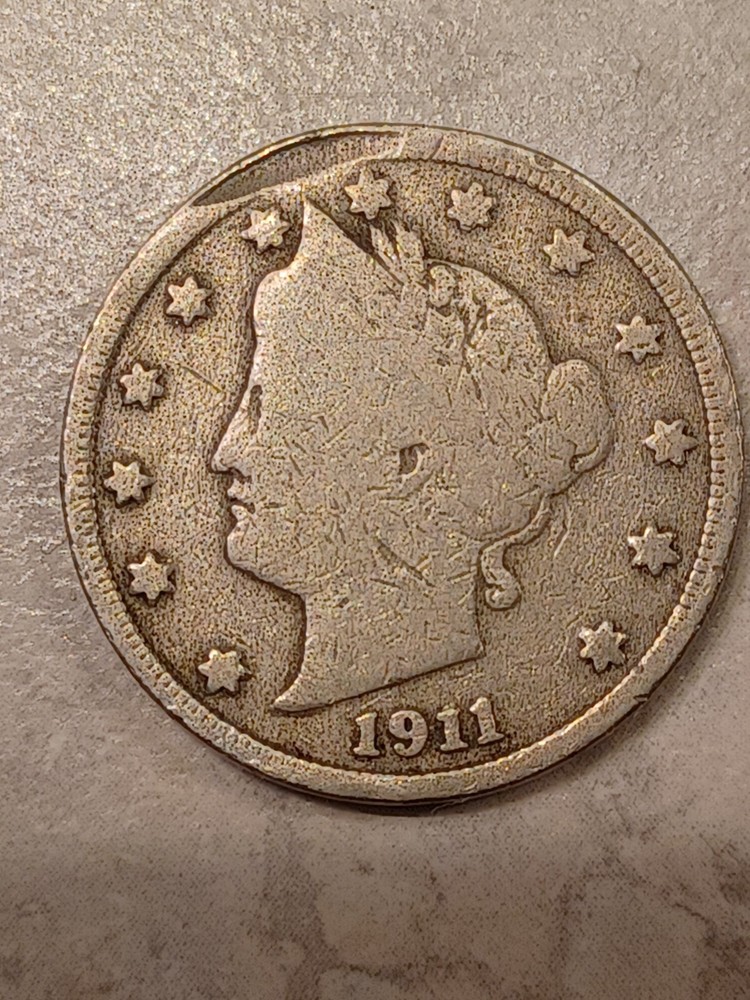 1911 V Nickel Planchet Defect Obverse