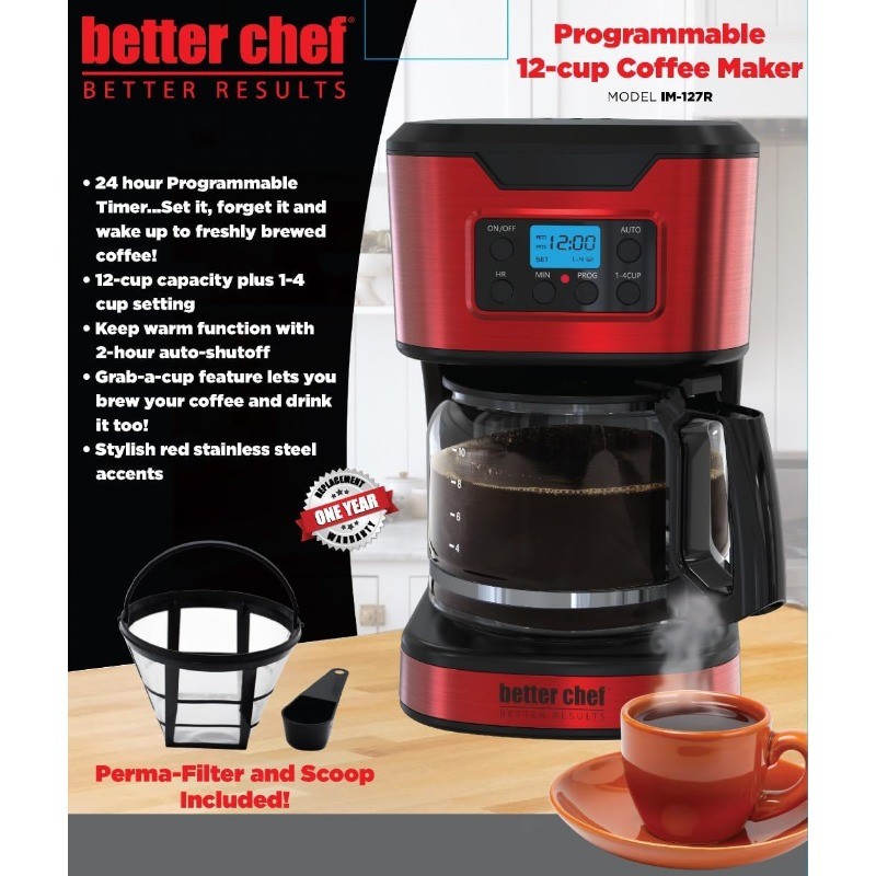 Programmable 12-Cup Coffee Maker 1-4 Cup Setting Auto-Pause to Serve Keep Warm