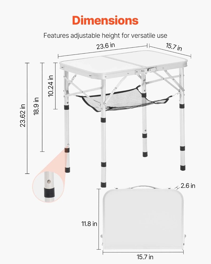 Folding Camping Table, Adjustable Height Portable Side Tables, Aluminum MDF
