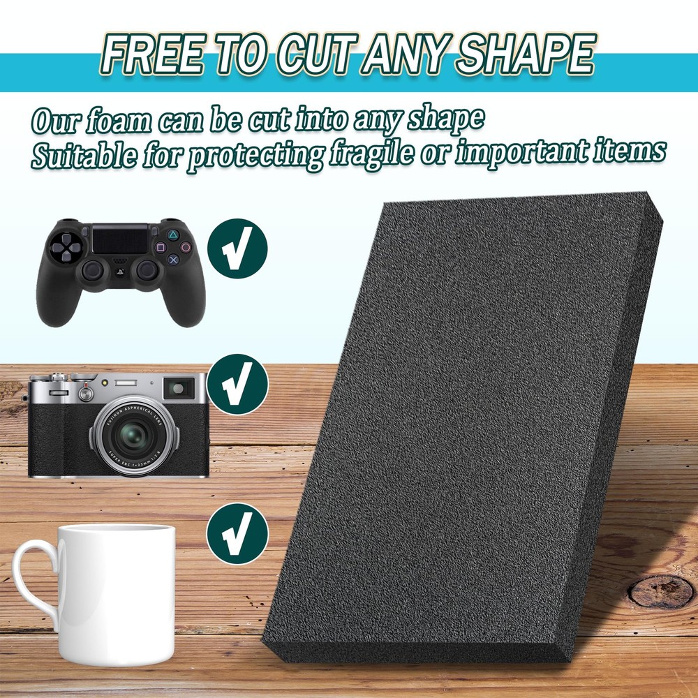 2Pcs Polyurethane Foam Sheets Cuttable Foam Inserts for Cases Toolbox, 16x12x1In