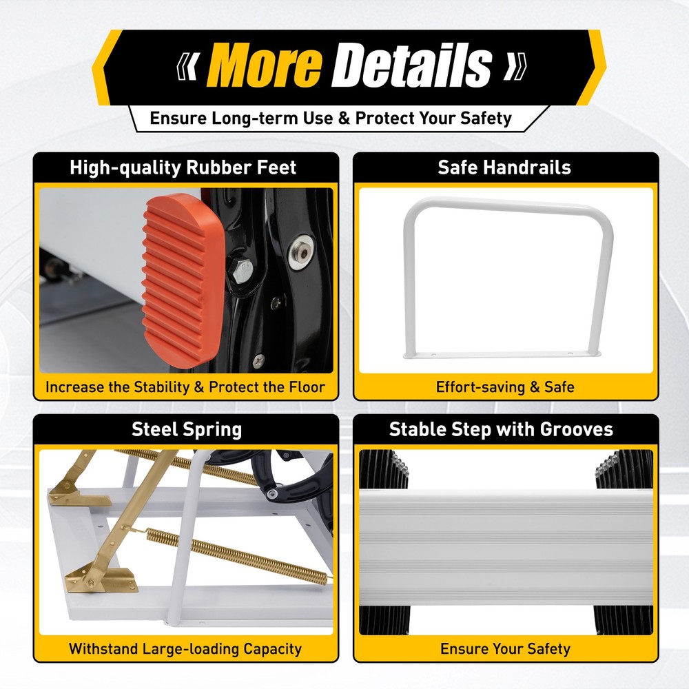 12 Steps Wall Mounted Folding Ladder Loft Stairs White Attic Steps Pull Down US