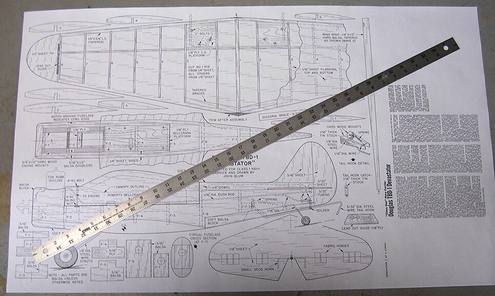 Model Airplane Plans (UC): Douglas TBD-1 Devastator 32½'' Class I Navy Carrier