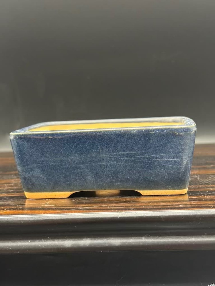 Bonsai Pot Blue Pottery Rectangular Japanese Art Shape Miniature Tree Container