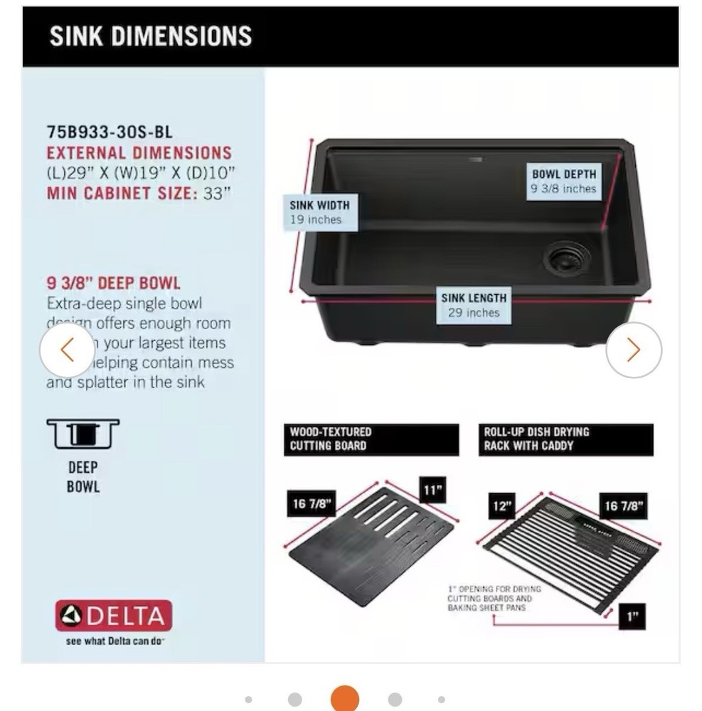 Delta 75B933-30S Everest 30” Workstation Kitchen Sink Undermount