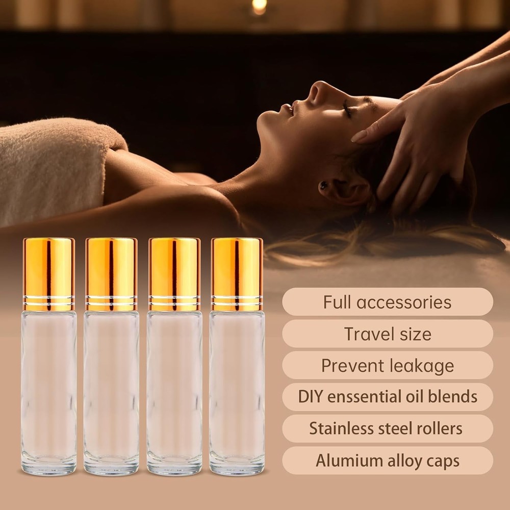 100 Pack,10ml Roller Bottles for Essential Oils Applicator Clear Glass Bottle...