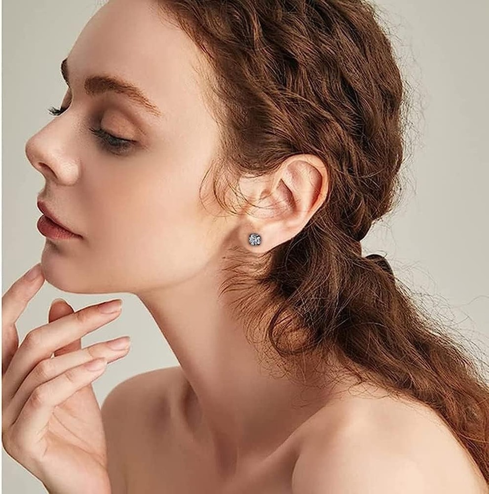 SIISPRI 4 Pairs Titanium Screw Back Surgical Stainless 4 CZ-6mm(C)