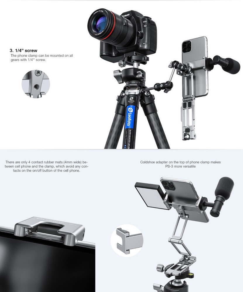 Leofoto PS-4 Foldable Multi-Functional Smartphone Clamp Silver