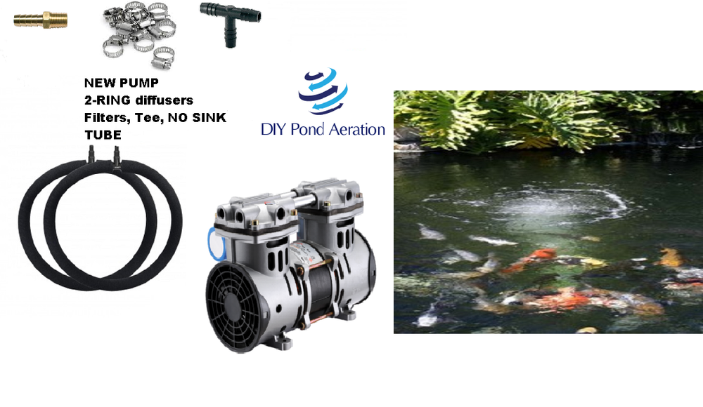 Small to LARGE Fish Pond Aerator KIT w/ 2-48" Diffusers +1/2hp Compressor 1+acre