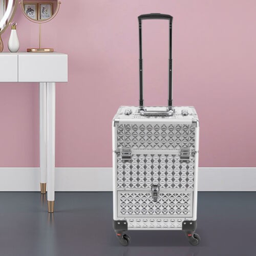 Rolling Makeup Train Case Professional Cosmetic Trolley Makeup Storage Organizer