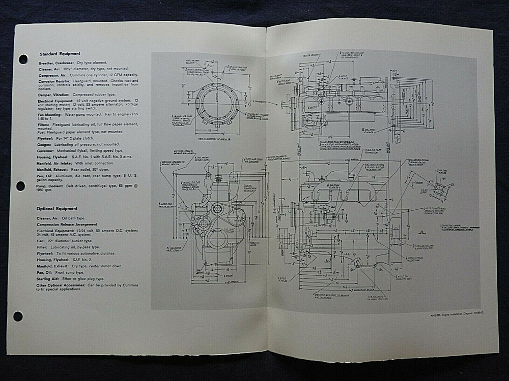 1966 GENUINE CUMMINS "NHE-195 DIESEL ENGINE" SPECIFICATION BROCHURE