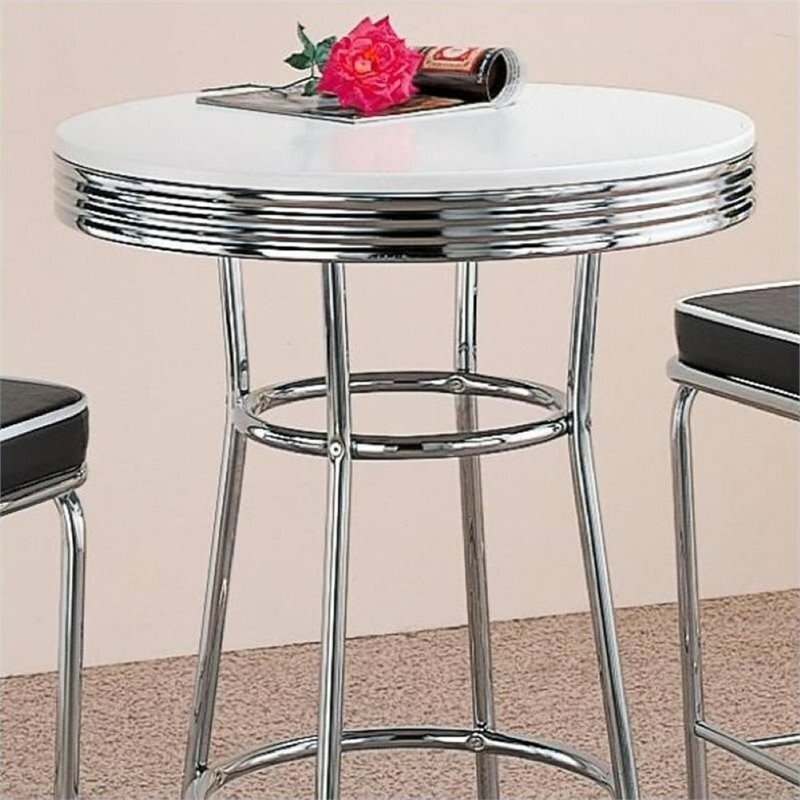 Bowery Hill 30" Round Pub Table in White and Chrome