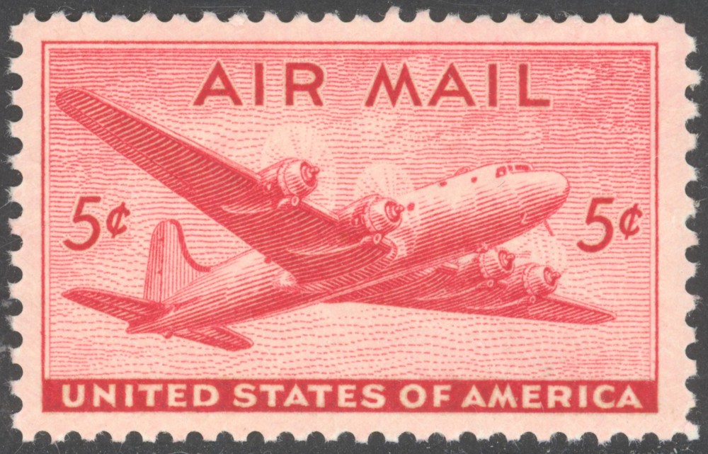 Scott C32, the 1946 5 Cent DC-4 Skymaster Airmail Issue - Mint, Never Hinged