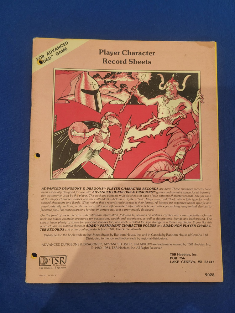 Player Character Record Sheets - AD&D 9058 (13 Sheets)