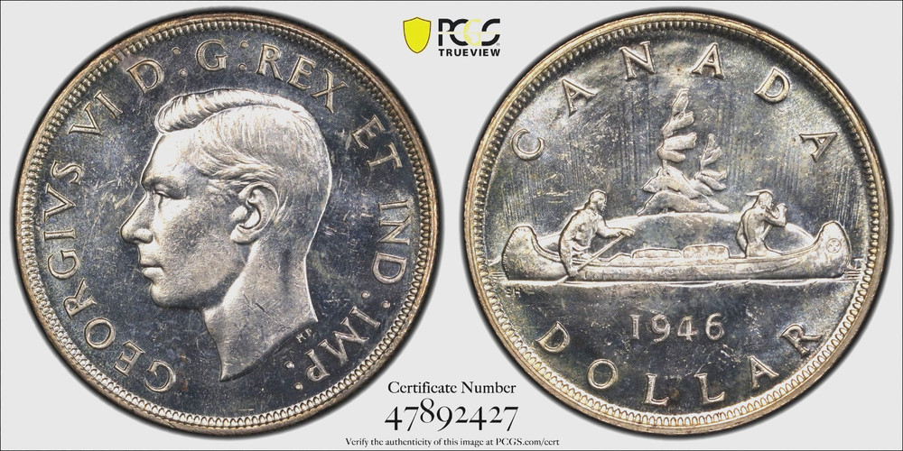 Canada 1946 $1 Silver Dollar PCGS MS 63