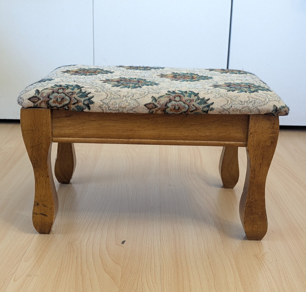 Vintage Upholstered Foot Stool Wood Rectangular 15"x11"x9"