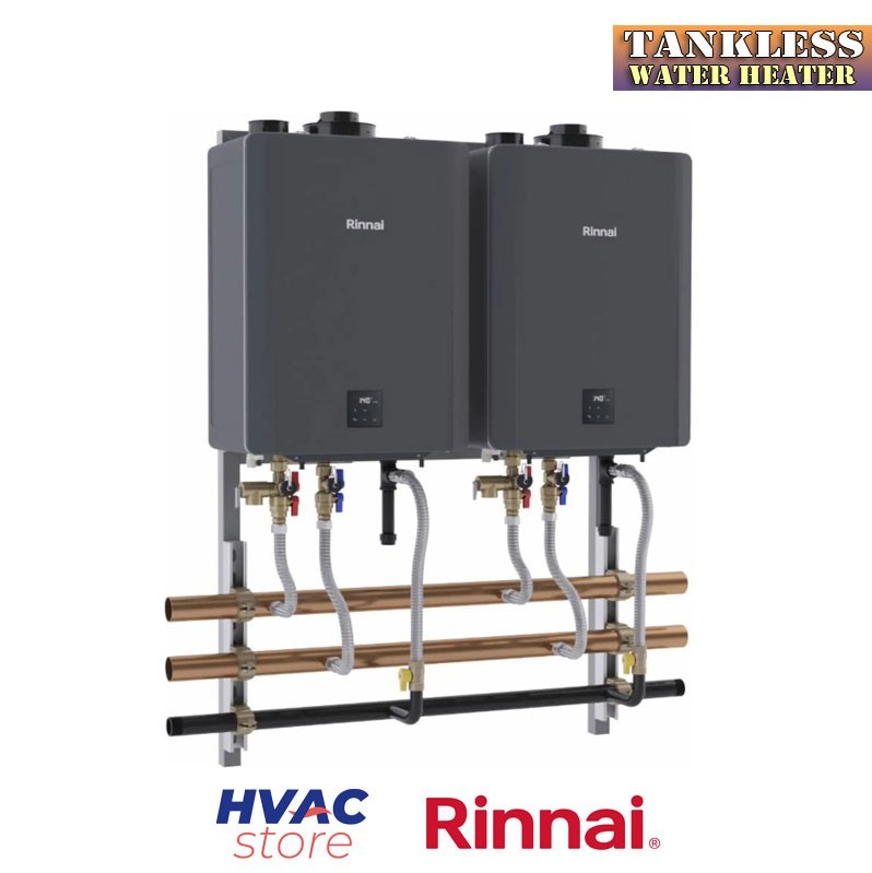 Rinnai Commercial Wall Hanging Rack With 2 LPG Tankless Water Heaters