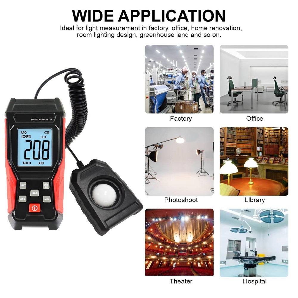 Light Meter Digital Lux Handheld Illuminance 360 Rotating Sensor 0200,000 Range