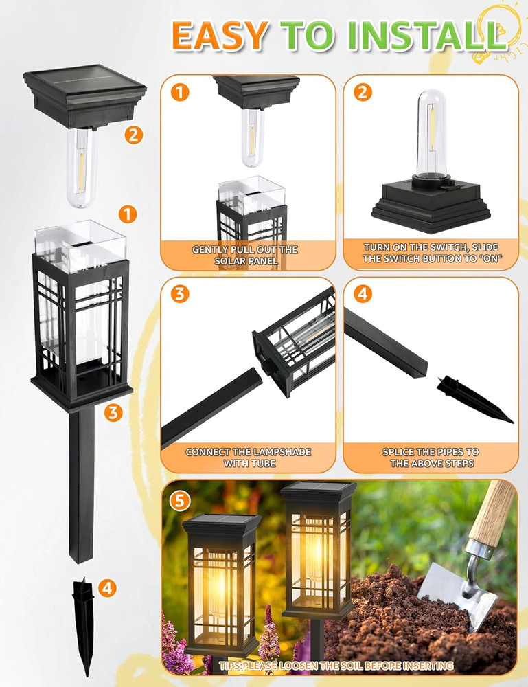 4 Pack Solar Lights Outdoor Waterproof, Bright Solar Pathway Lights with Auto On