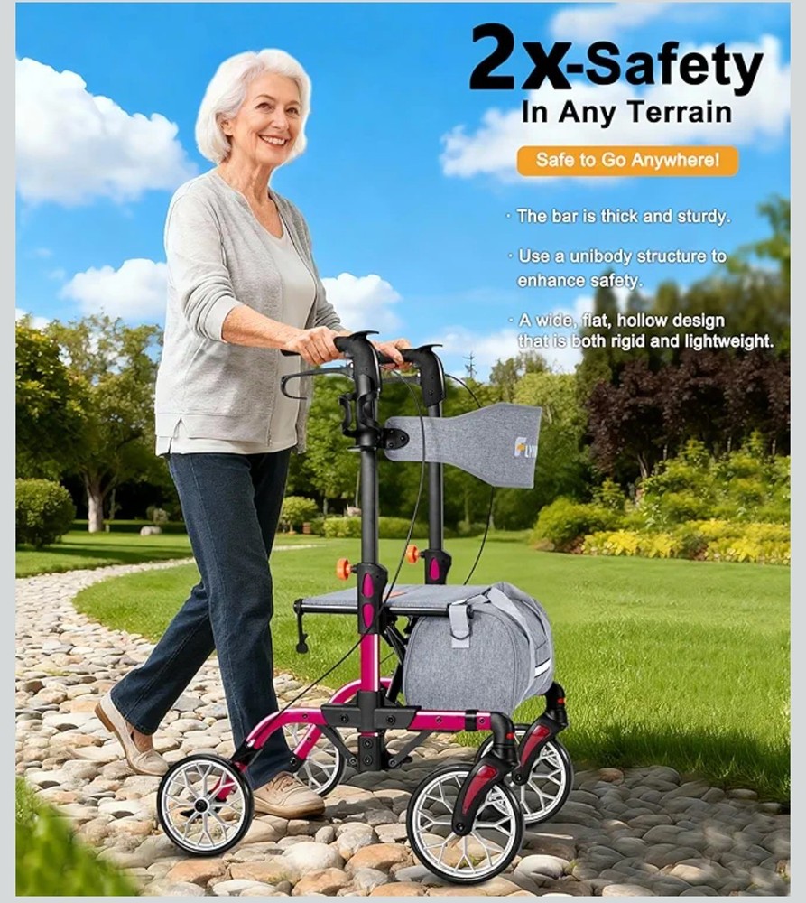 Lightweight Rollator, Foldable Rolling Walker with 4 And Breaks