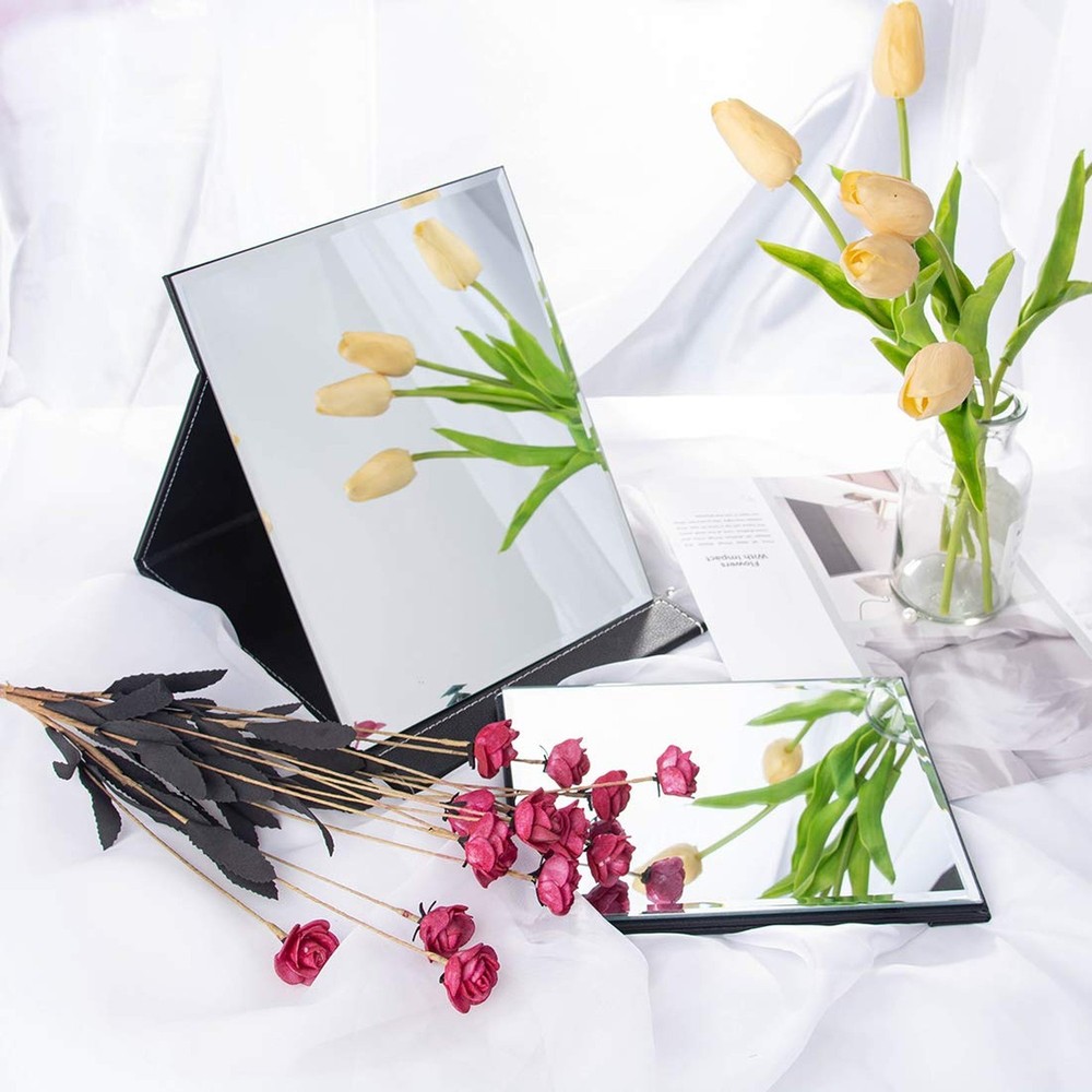 LONGSHENG - SINCE 2001 - Protable PU Leather Mirror Folding Desktop Makeup Mi...