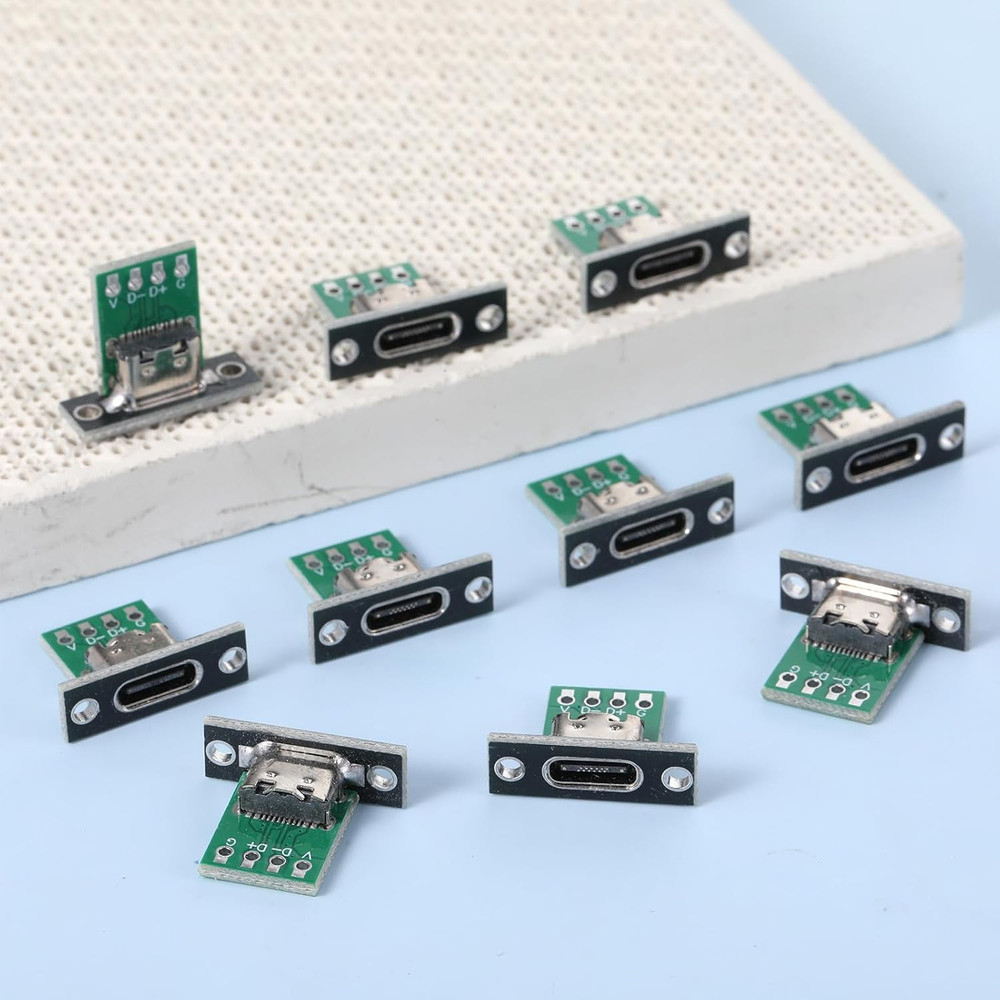 10 Pcs USB C Panel Mount Connector DIY Type C Female Socket Connector Panel Moun