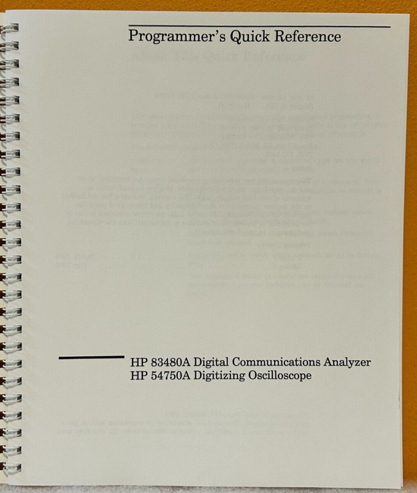 HP / Agilent 83480-90012 1995 Digital Communications Analyzer Quick Ref Manual.
