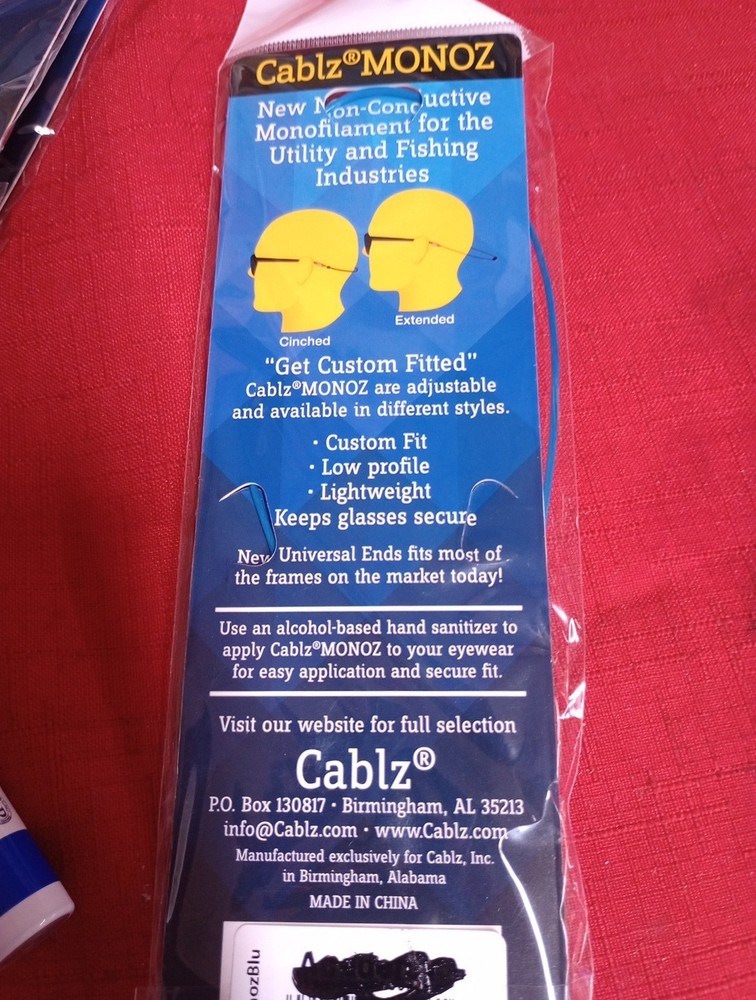 Cablz Monoz 14" Adjustable Eyewear Retainer W/Universal Ends MonozBlu