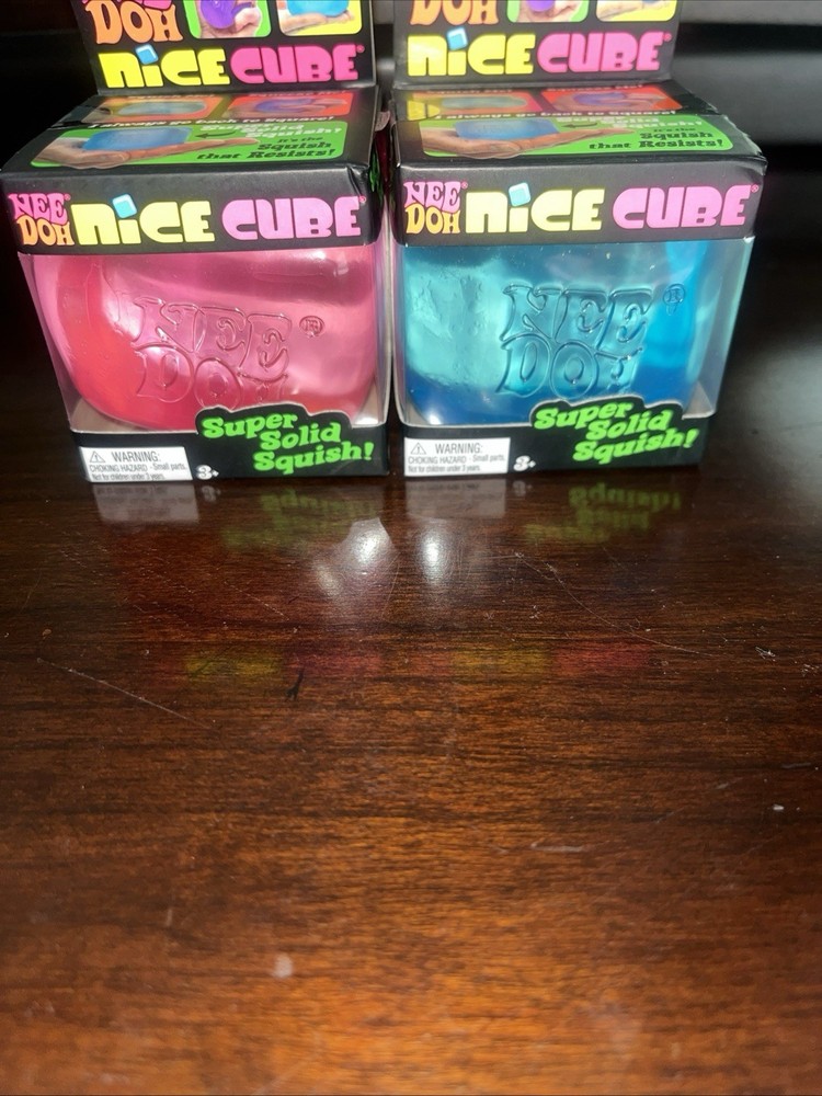 2 X Schylling Nee Doh Nice Cube Super Solid Squish Blue & Pink
