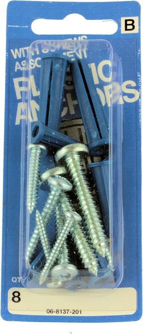 Plastic Anchors with Screw Assortment - 8 Pack