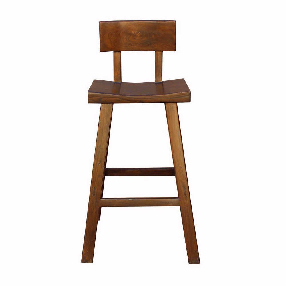Quality Handmade Solid Wood Brown Color Tall A Shape Bar Stool With Back n167