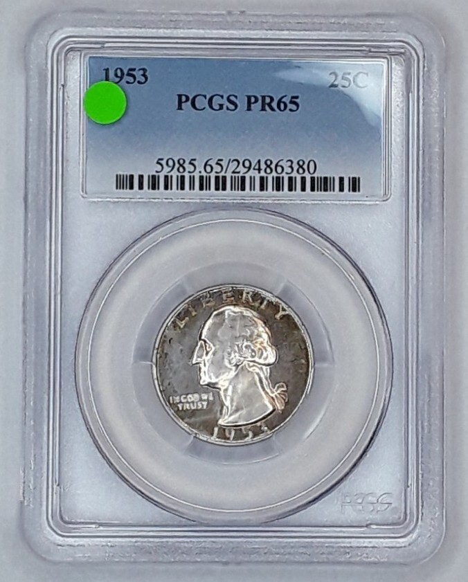 1953 WASHINGTON QUARTER, PCGS CERTIFIED, PR65.