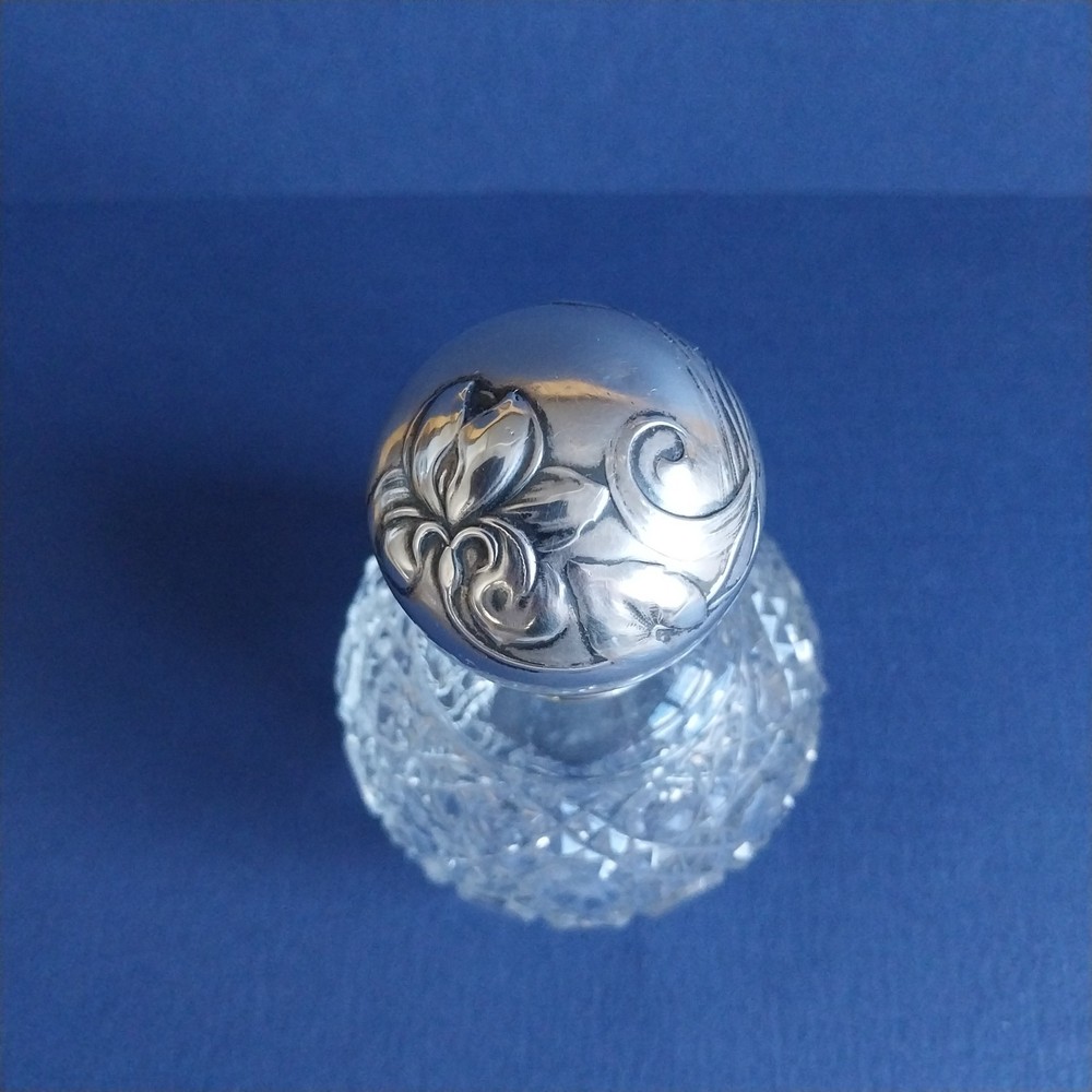 Silver Cap and Crystal Perfume Bottle 5"