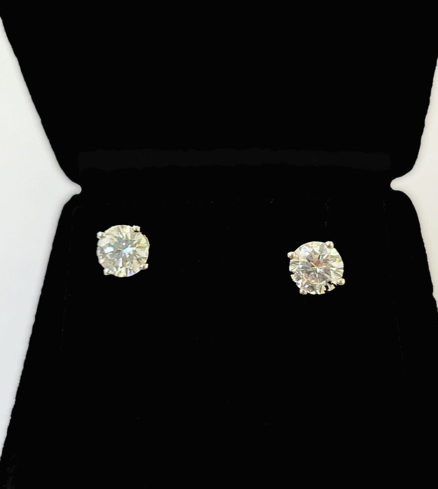 Solid 10k White gold Round Earring Diamond screw-back Lab Created Women Men Stud