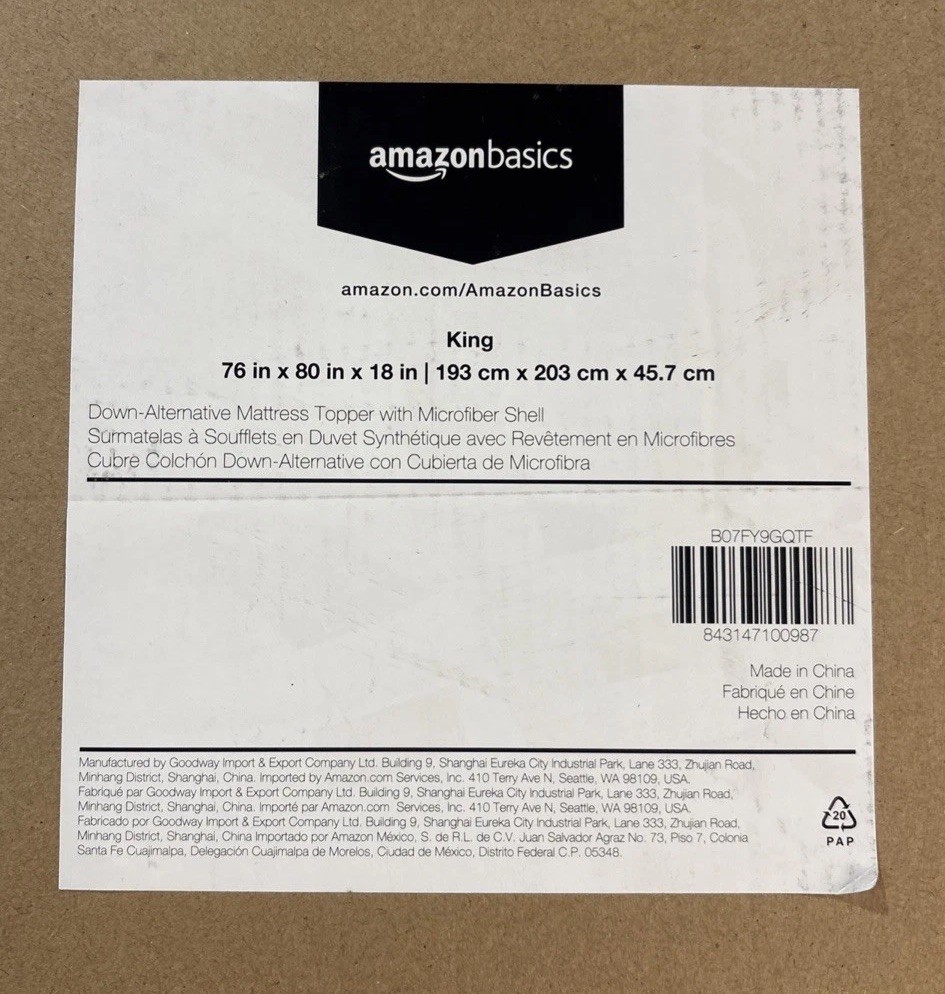 Amazon Basics Down Alternative Mattress Protector with Microfiber Shell, King.