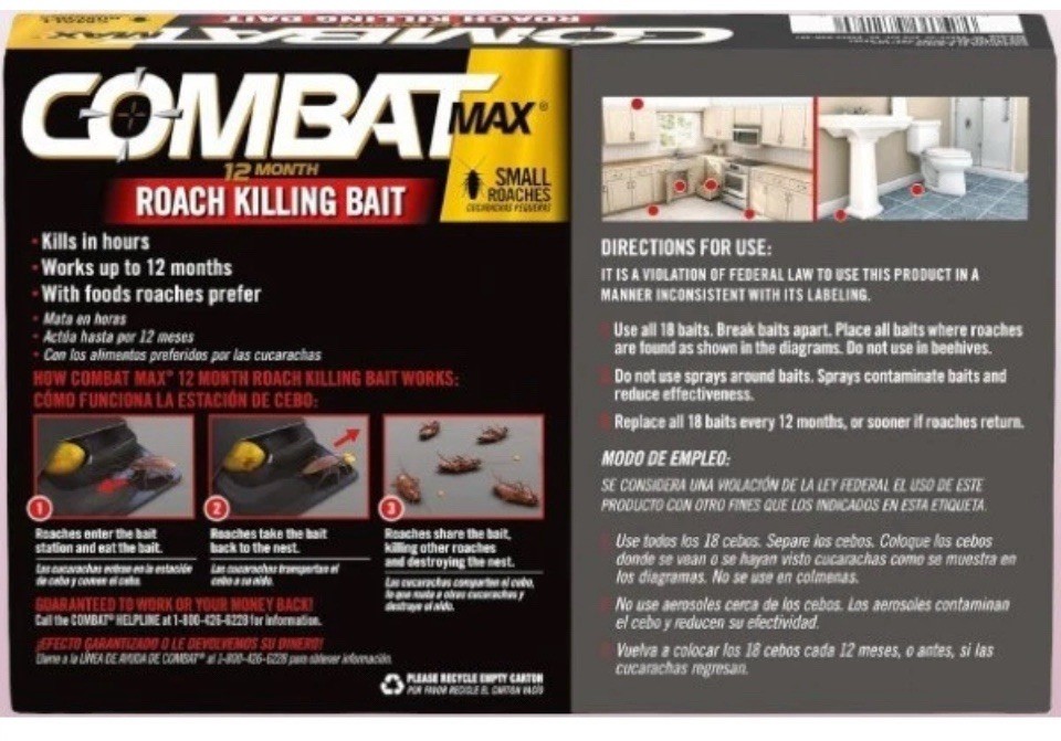 Combat Max 12Month Roach Killing BaitSmall Roach BaitStation Child-Resistant New
