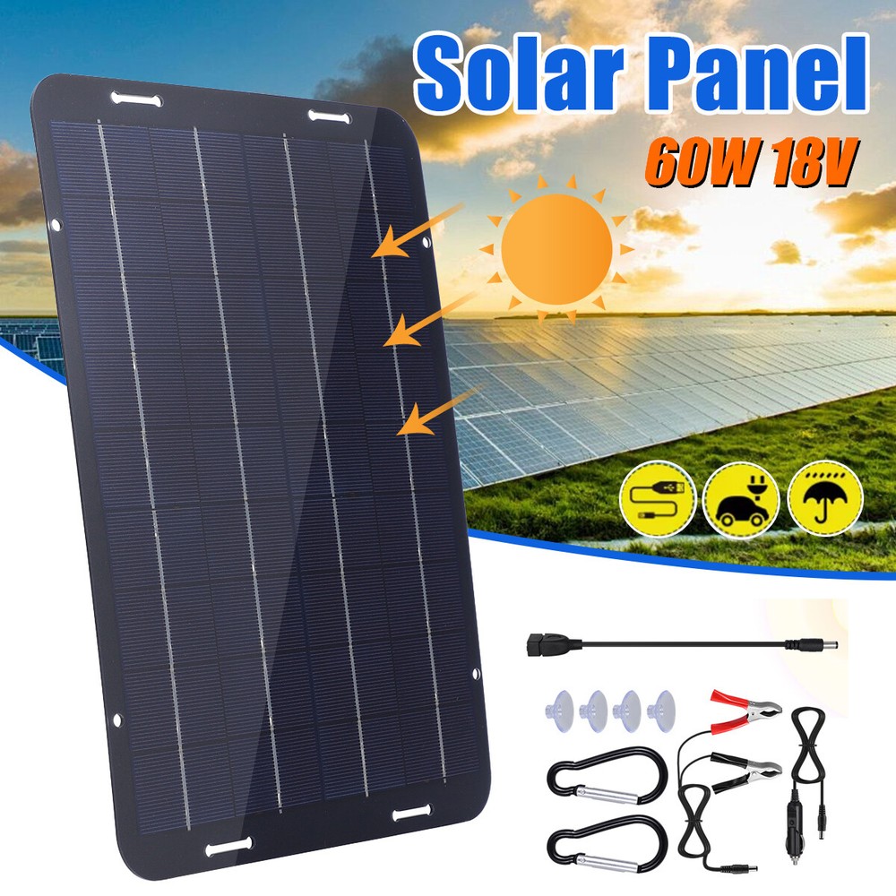 60W Portable Solar Panel 18V Polycrystalline Silicon USB Solar Charging Panel