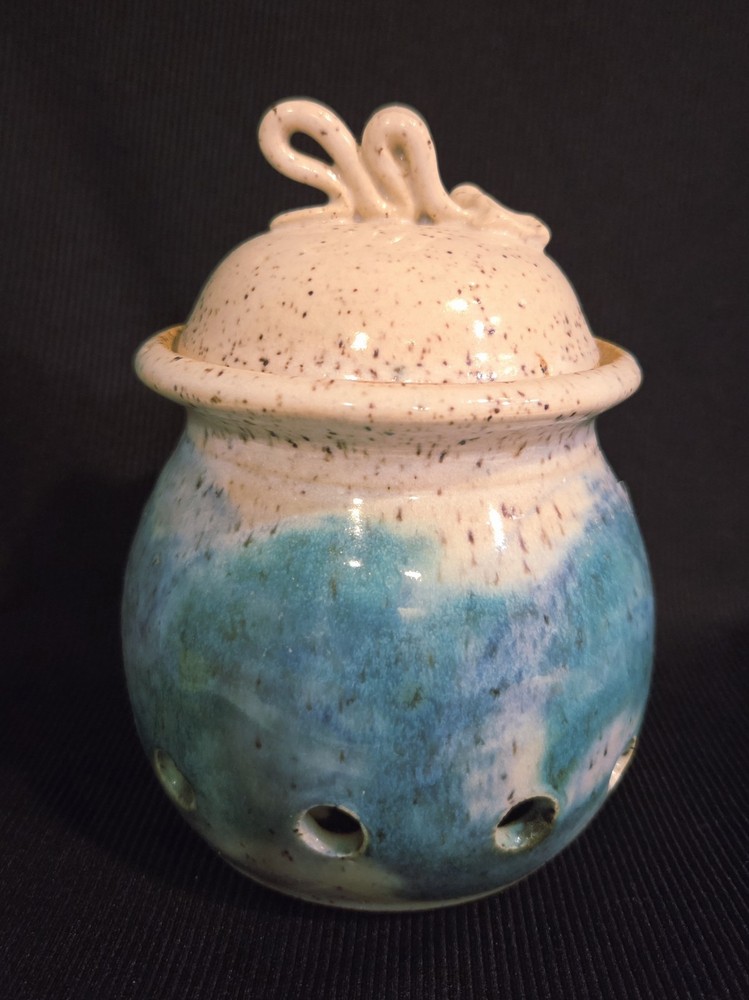 Hand Crafted Studio Art Pottery Lidded Garlic Cellar Keeper Jar Signed