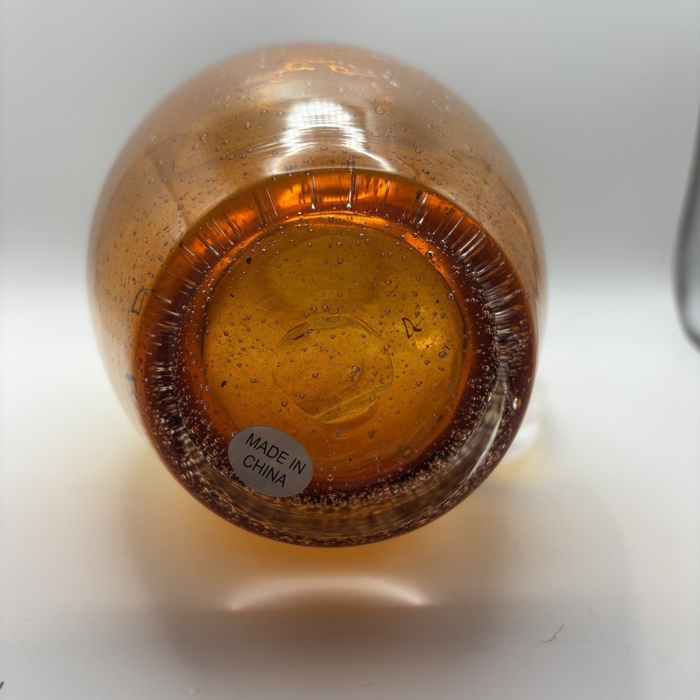 Hand blown Bubble Glass Pitcher Amber/Gold Clear Handle