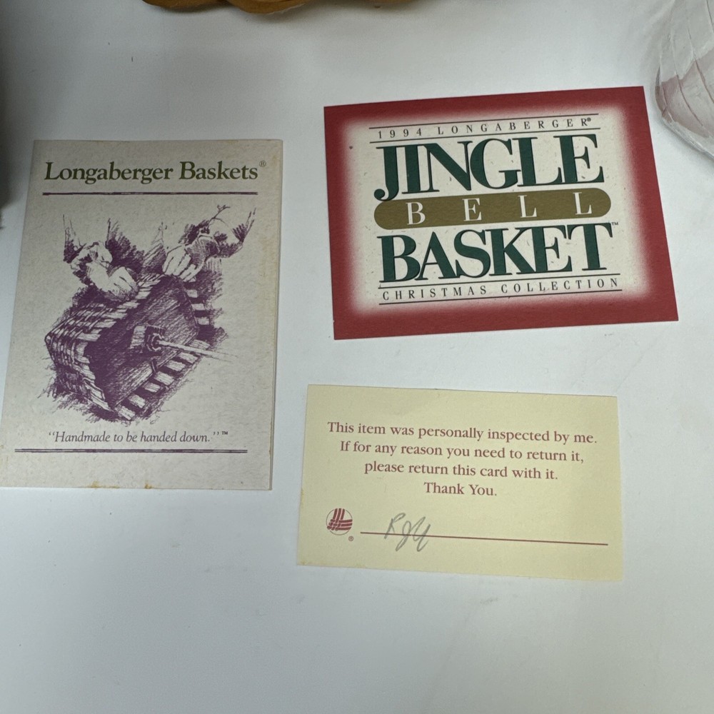 Longaberger 1994 Christmas Jingle Bell Basket Protector Liner Handle Paperwork