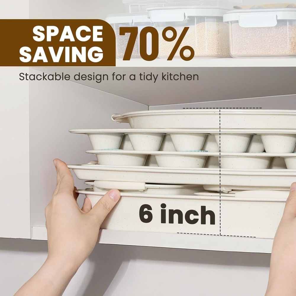 22PCS Nonstick Bakeware Set – Stackable Baking Pans with Silicone Handles