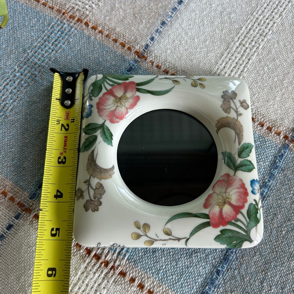 Vintage Ceramic Floral Picture Frame – 5” Square, Round Opening