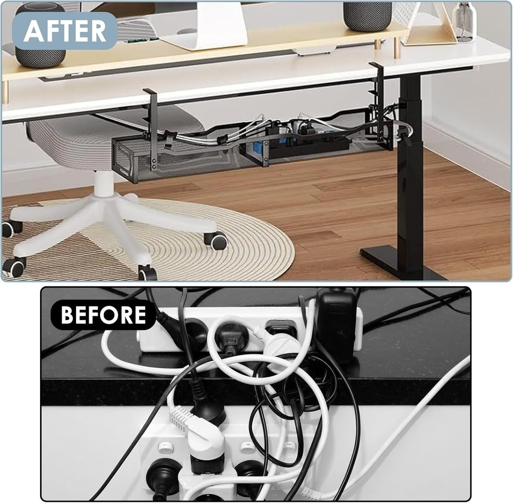 25" Under Desk Cable Management, No Drill, Black