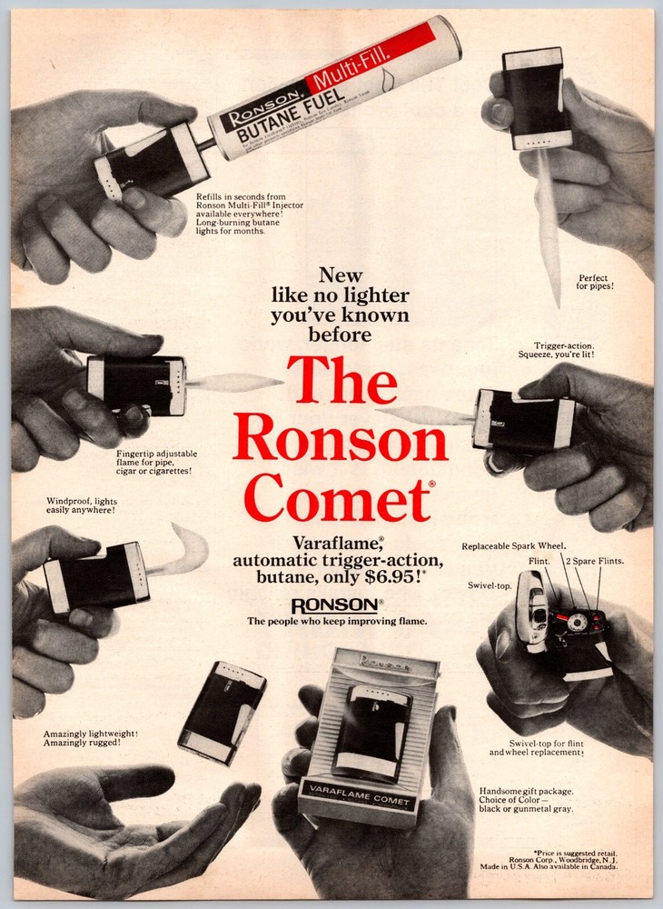 1968 TIME THE RONSON COMET LIGHTER AUTOMATIC BUTANE
