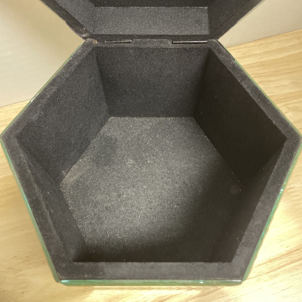 MIRRORED STORAGE BOX hexagon shaped, etched flowers