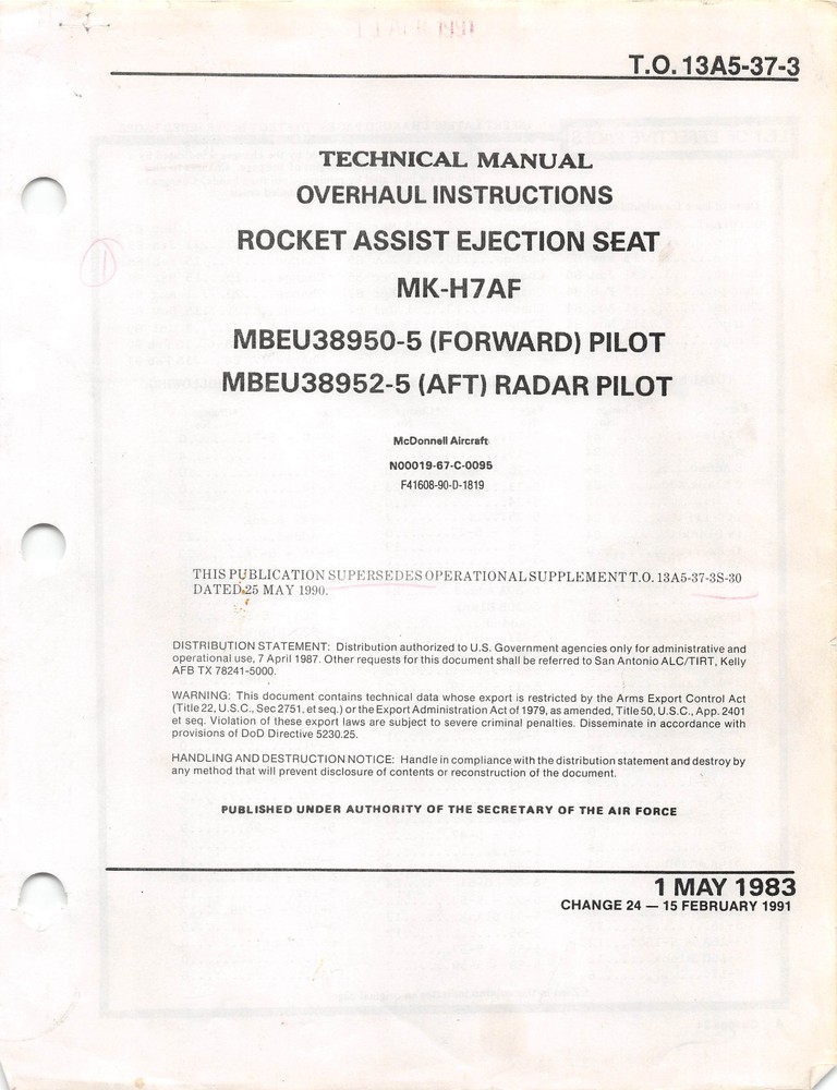 MK-H7 Ejection Seat Overhaul (Air Force Seat) Flight Manual - CD version